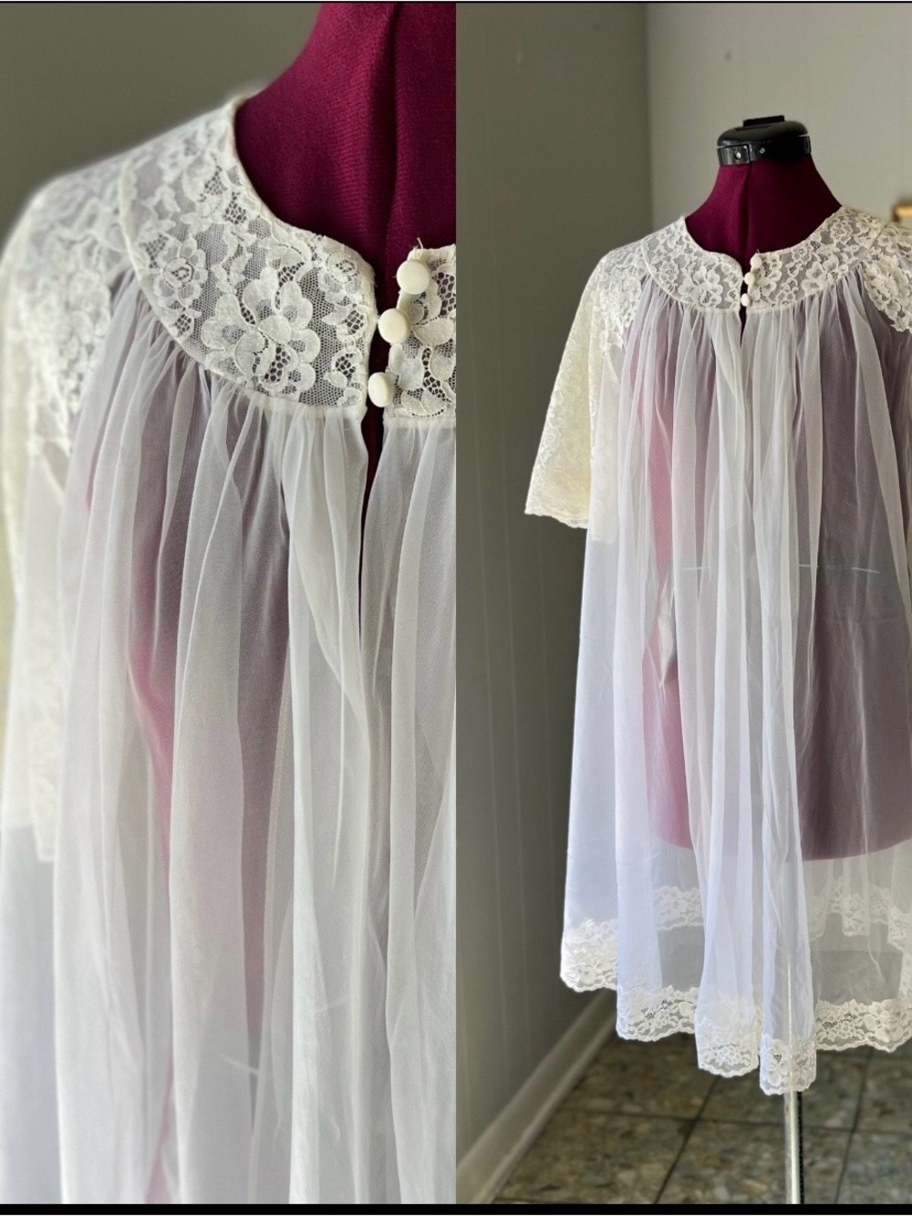60s Shadowline White Lace Lingerie Peignoir Jacket